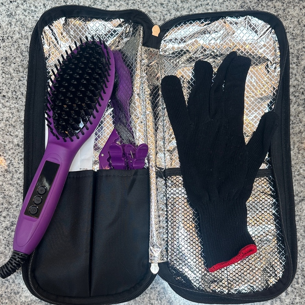 Purple Hair Straightening Brush with Glove by Illustra